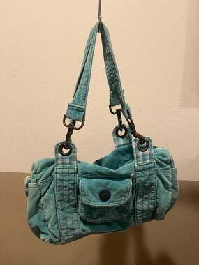 Vintage Y2K Hollister Teal Corduroy Mini Duffle Shoulder Bag